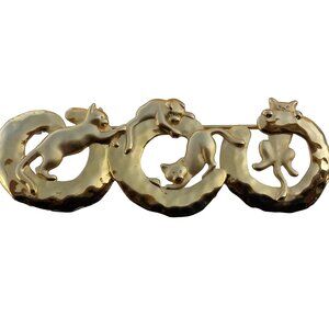 JJ Jonette Jewelry Brooch "C is for Cat"  Cats with Yarn Balls in Gold